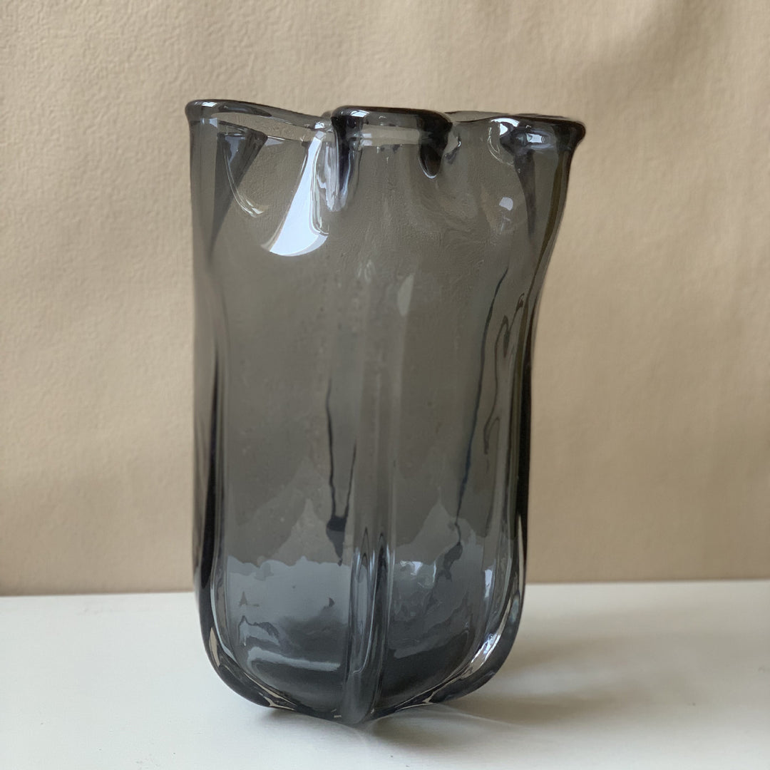 Hand-Blown Sculptural Rippled Glass Vase with Organic Ruffled Rim