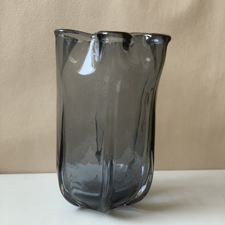 Hand-Blown Sculptural Rippled Glass Vase with Organic Ruffled Rim