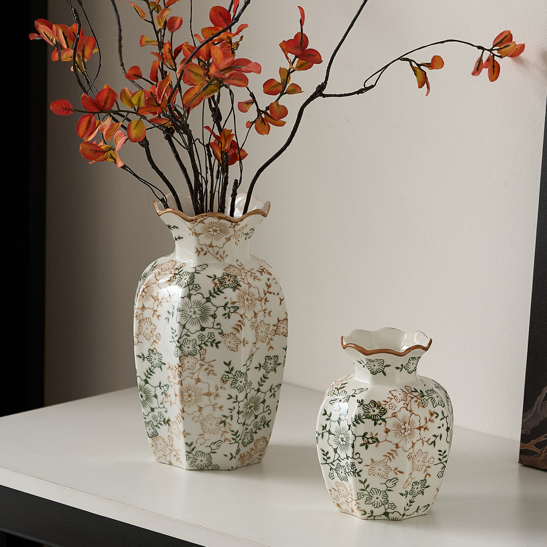 Elegant ceramic vase with floral pattern