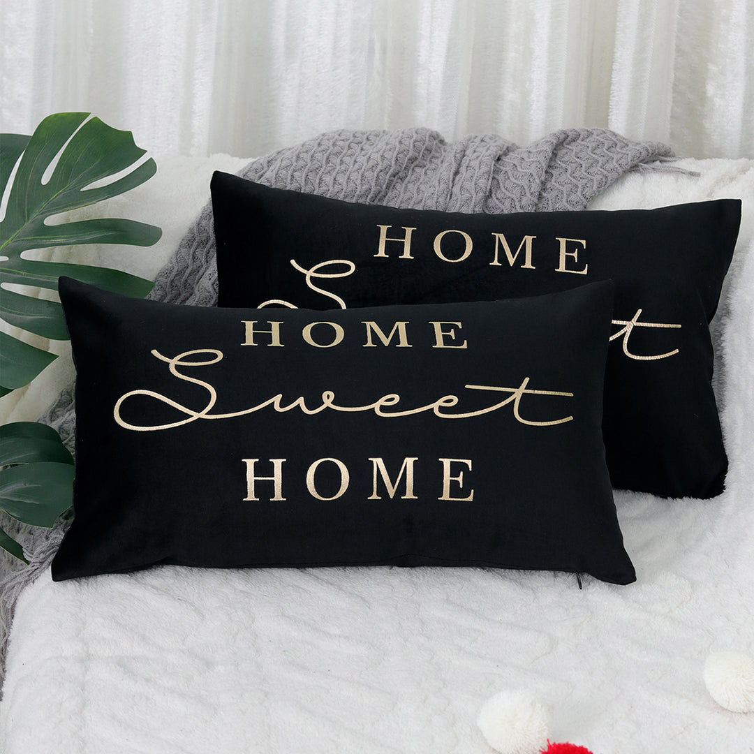 Rectangular Embroidered Slogan Throw Pillow Cover with Metallic Script Accent