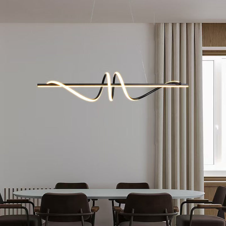 Sculptural LED Wave Linear Pendant Light with Loop Accent