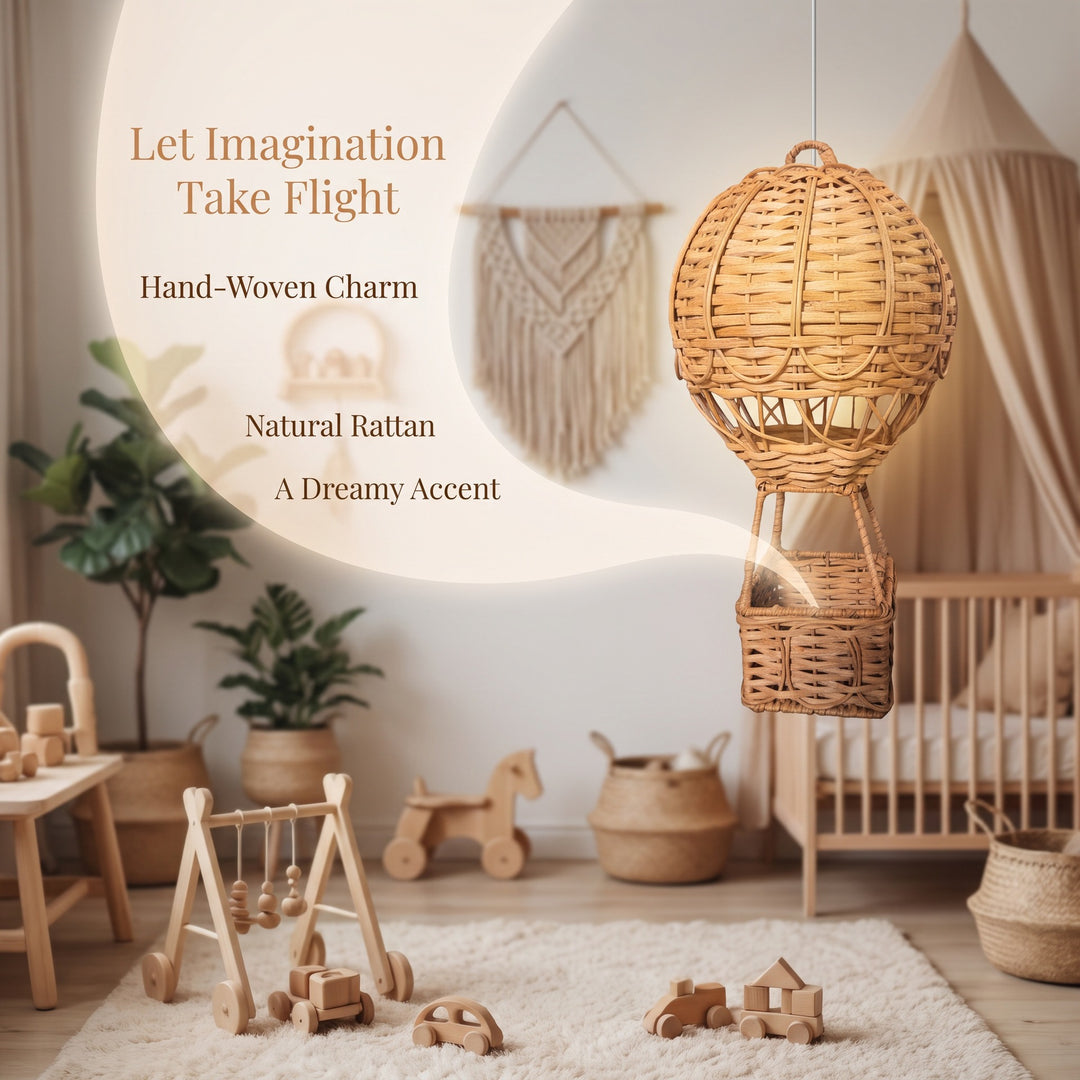 Handwoven storage basket in hot air balloon design