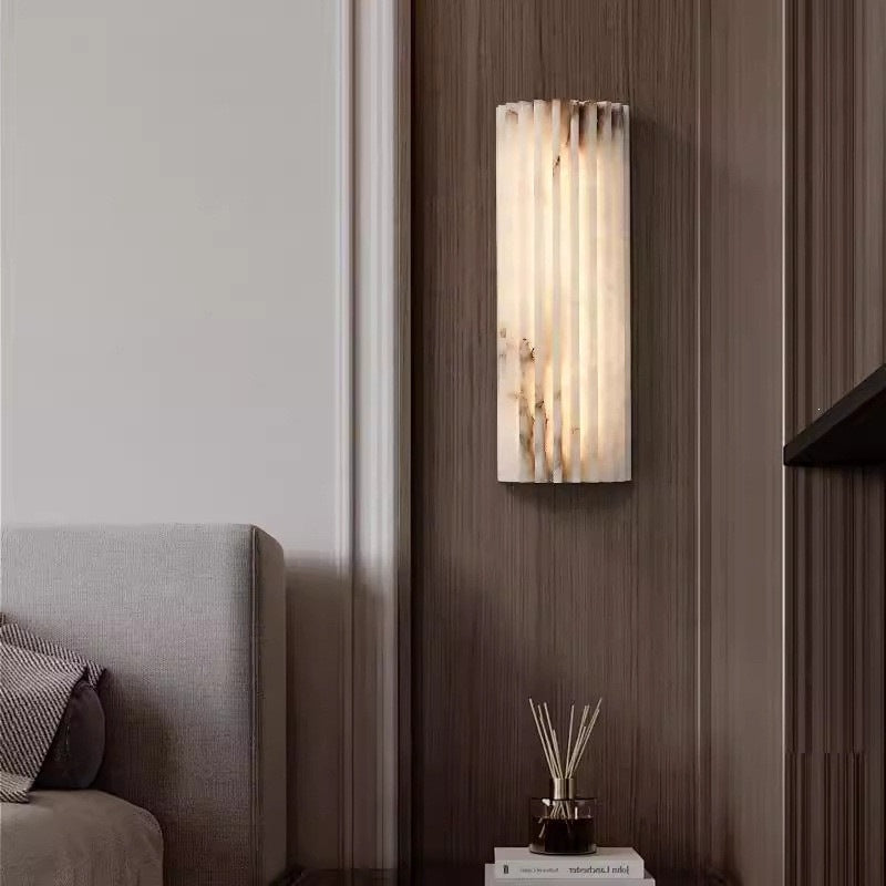 Vertical ribbed wall lamp with alabaster effect and LED