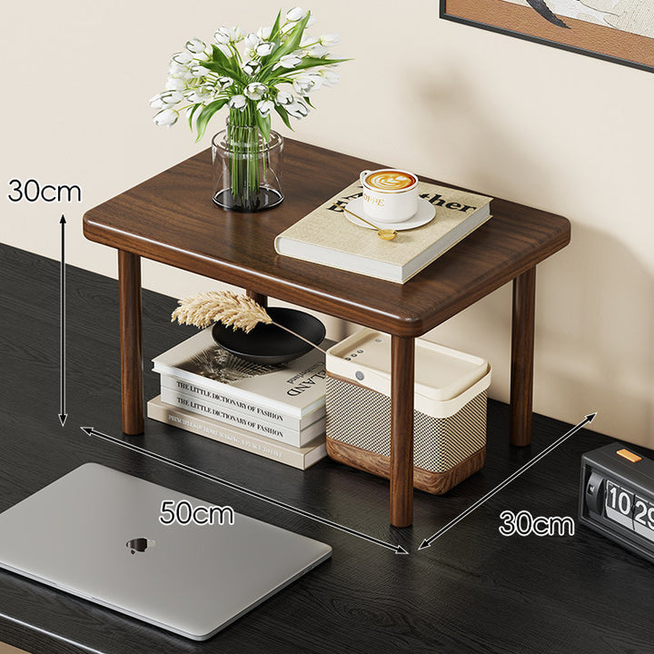 Compact Solid Wood Elevated Desk Display Stand with Under-Shelf Storage and Rounded Leg Design