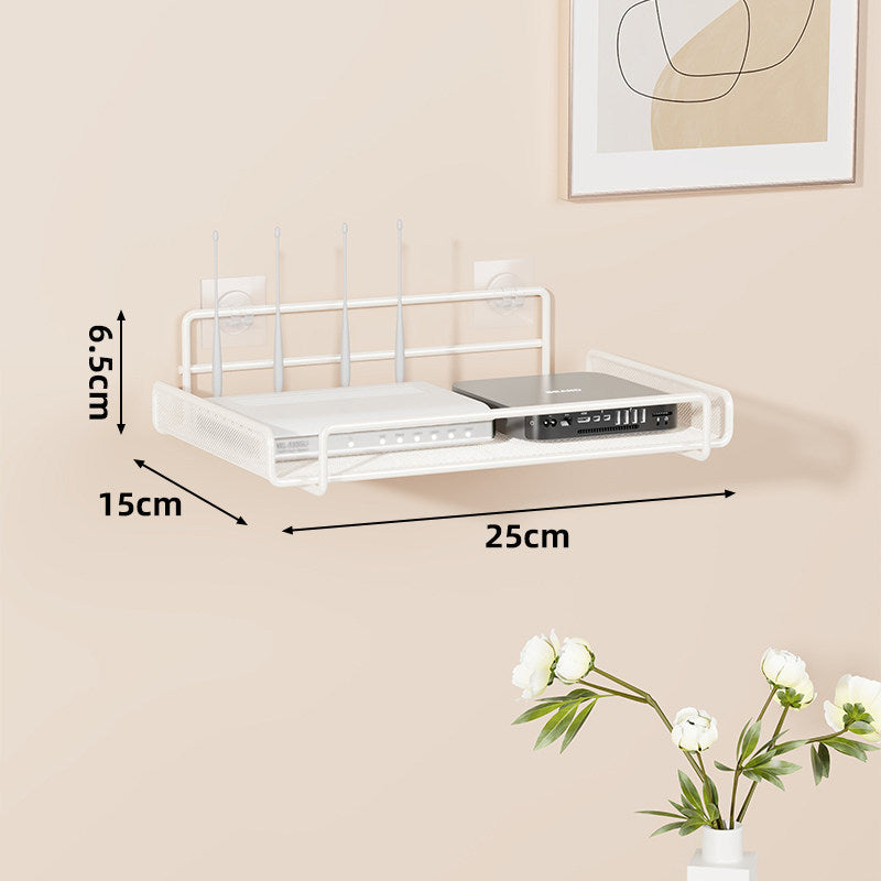 Wall-Mounted Two-Tier Ventilated Metal Mesh Electronics & Router Shelf Organizer