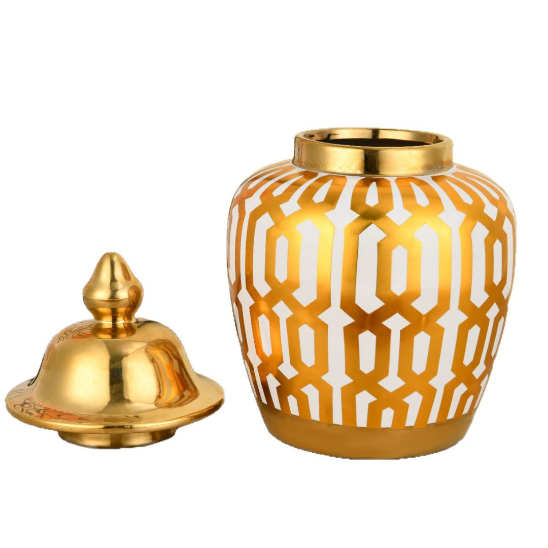 Decorative Geometric Pattern Lidded Jar