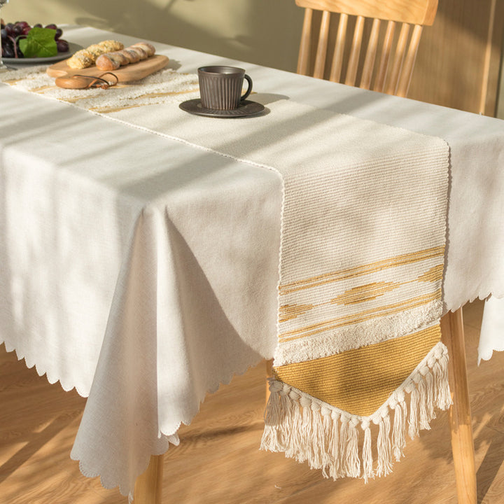 Woven Boho table runner with fringes and textured cotton look