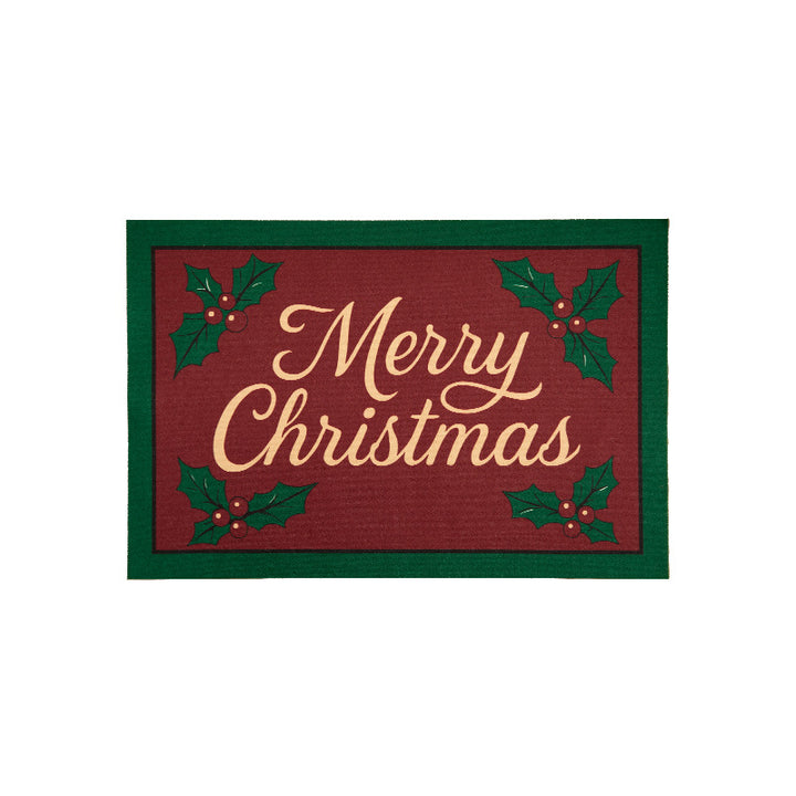 Christmas doormat with lettering and holly motif