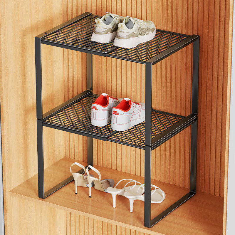 Multi-Tier Metal Mesh Shoe Storage Rack with Open Grid Shelves and Matte Frame