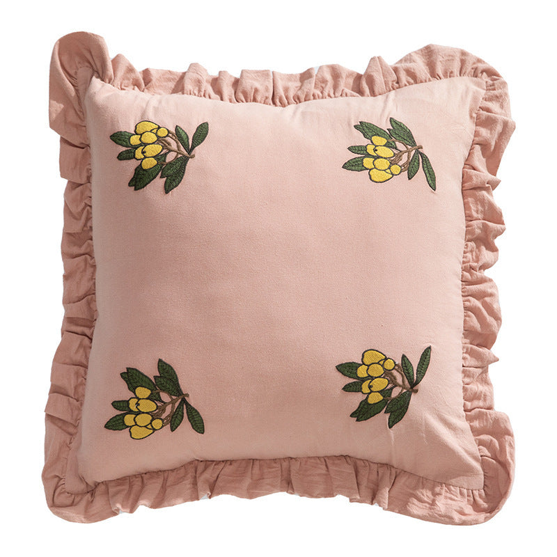 Hand-tufted square decorative cushion cover with floral chenille appliqué