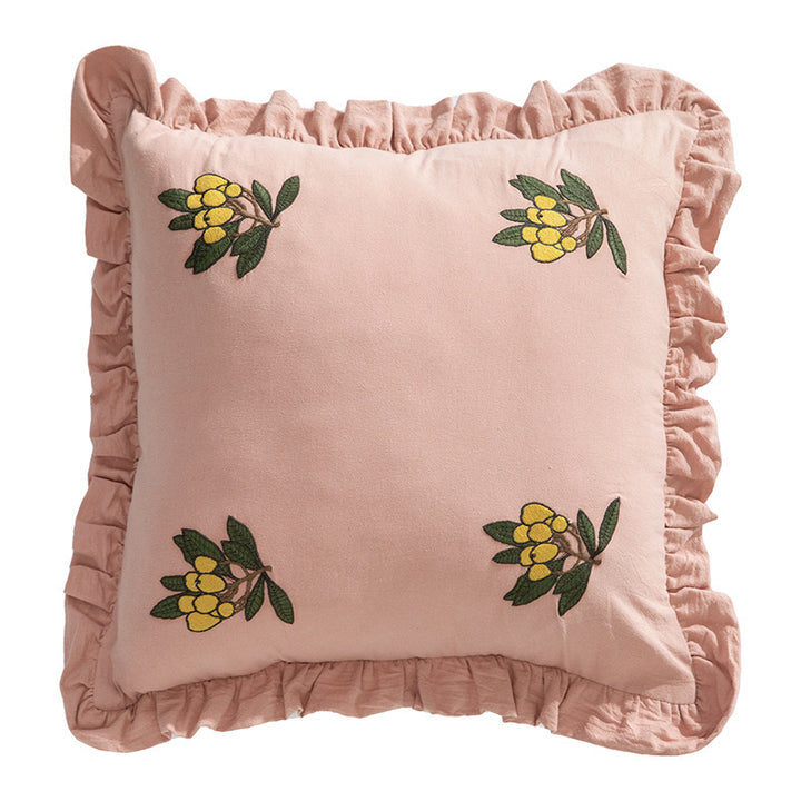 Hand-tufted square decorative cushion cover with floral chenille appliqué