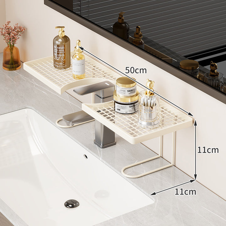 Narrow Wall-Mounted Bathroom Mirror Shelf with Grid Tray and U-Base Support