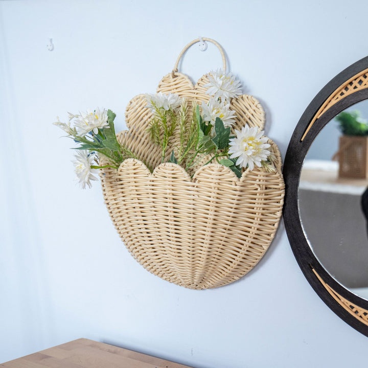 Handwoven wall basket with wave pattern