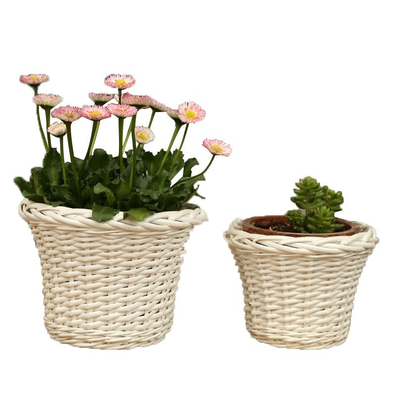 Decorative plant basket made of woven material