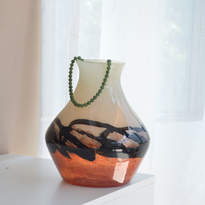 Contemporary Bulbous Mouth-Blown Glass Accent Vase with Marbled Swirl