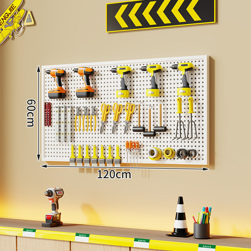 Wall-Mounted Perforated Metal Tool Pegboard Organizer with Magnetic Strip and Multi Hooks