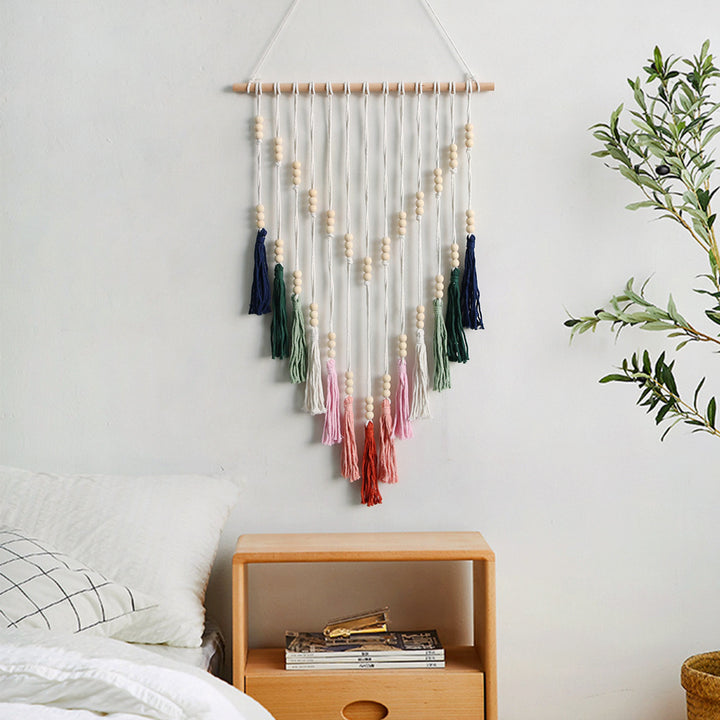 Macrame Wall Hanging with Tassels and Wooden Beads
