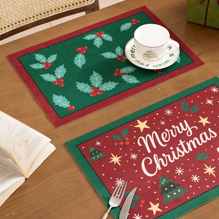 Christmas doormat with lettering and holly motif