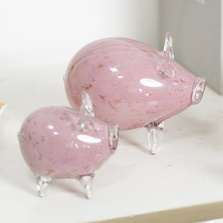 Hand-Blown Decorative Glass Pig Figurine with Clear Pedestal Legs