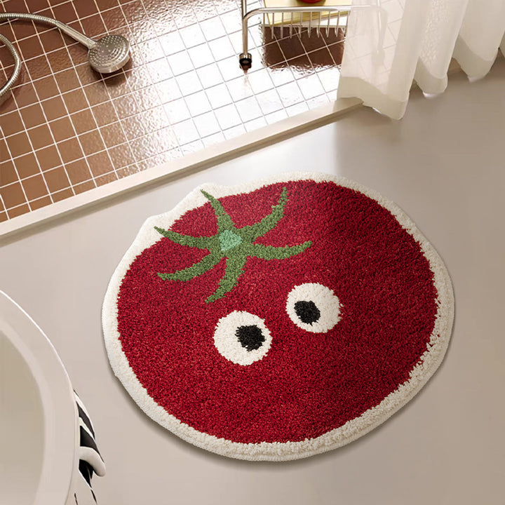 Hand-tufted short-pile floor rug in pear shape with non-slip latex backing