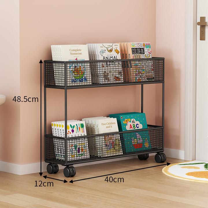 Industrial Metal Mesh Four-Tier Narrow Bookshelf Organizer