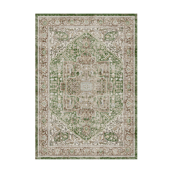 Vintage Distressed Persian-Style Machine-Woven Low-Pile Area Rug