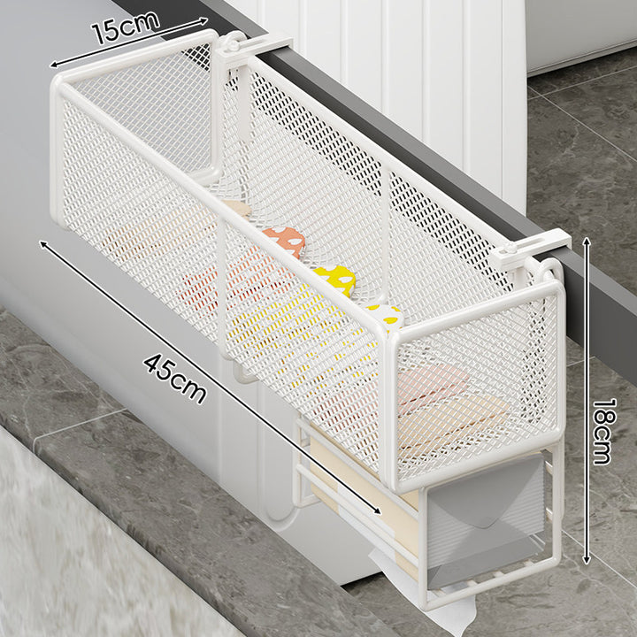 Over-Cabinet Mesh Hanging Storage Basket with Integrated Hooks and Drainable Metal Grid