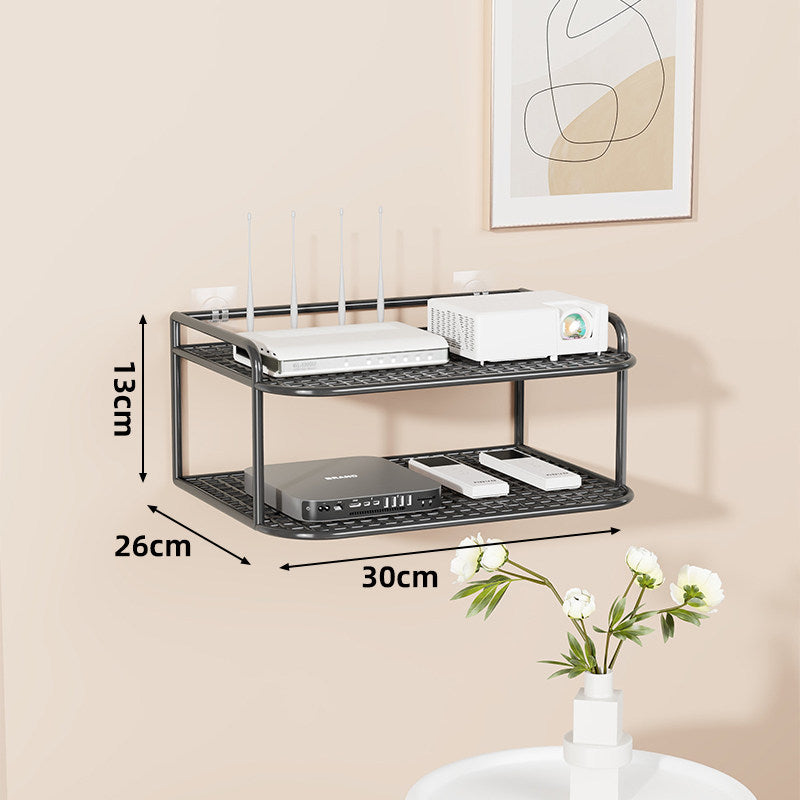 Wall-Mounted Two-Tier Ventilated Metal Mesh Electronics & Router Shelf Organizer