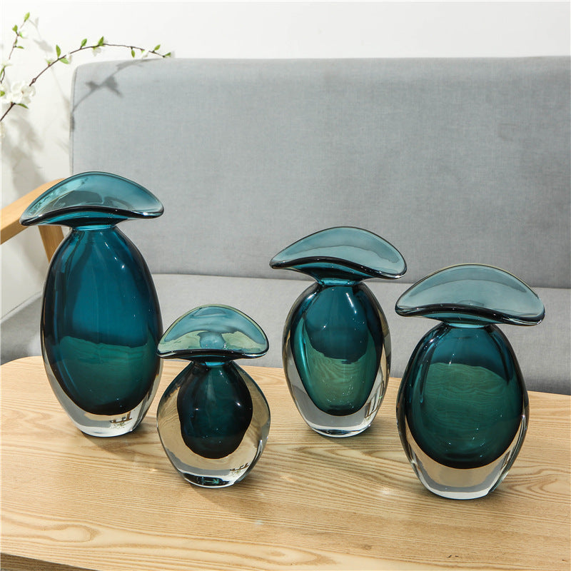 Hand-Blown Sculptural Flared-Top Art Glass Centerpiece Vase