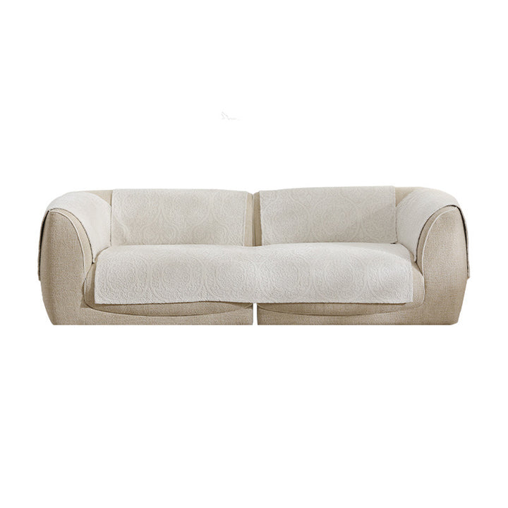 three-seater sofa with removable jacquard protective covers and curved armrests
