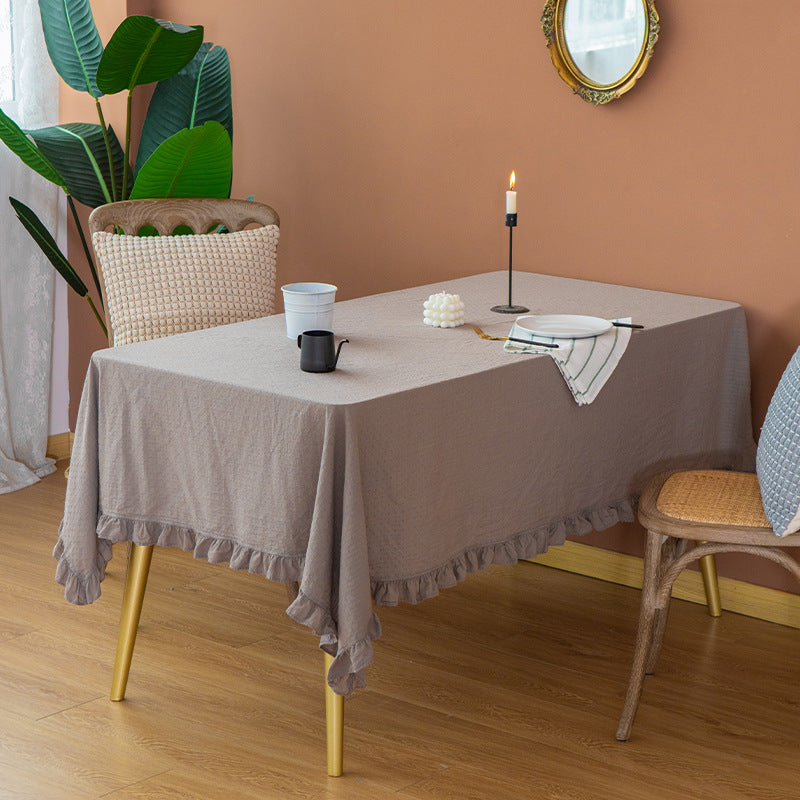 Light cotton gauze tablecloth with frill and natural structure