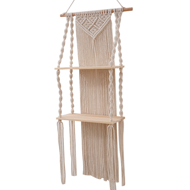 Macramé Decorative Wall Shelf with Natural Wood Accents