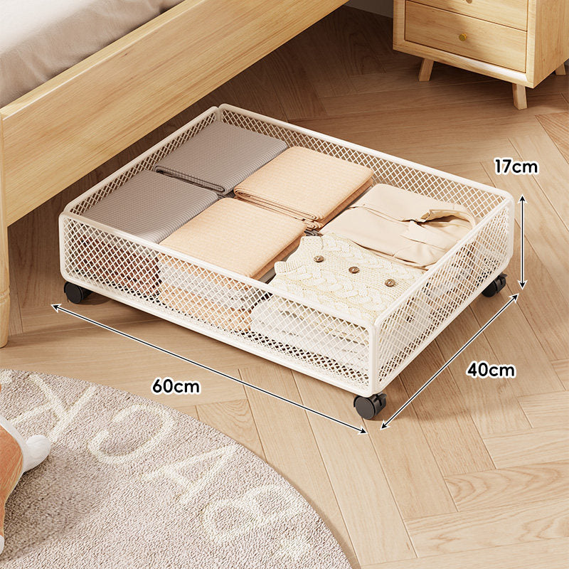 Low-Profile Rolling Under-Bed Mesh Storage Drawer with Locking Casters