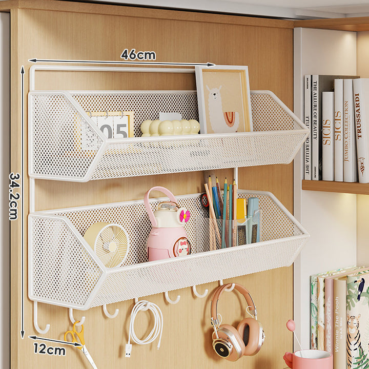 Wall-Mounted Rustproof Metal Mesh Storage Basket with Slim Hanging Rail