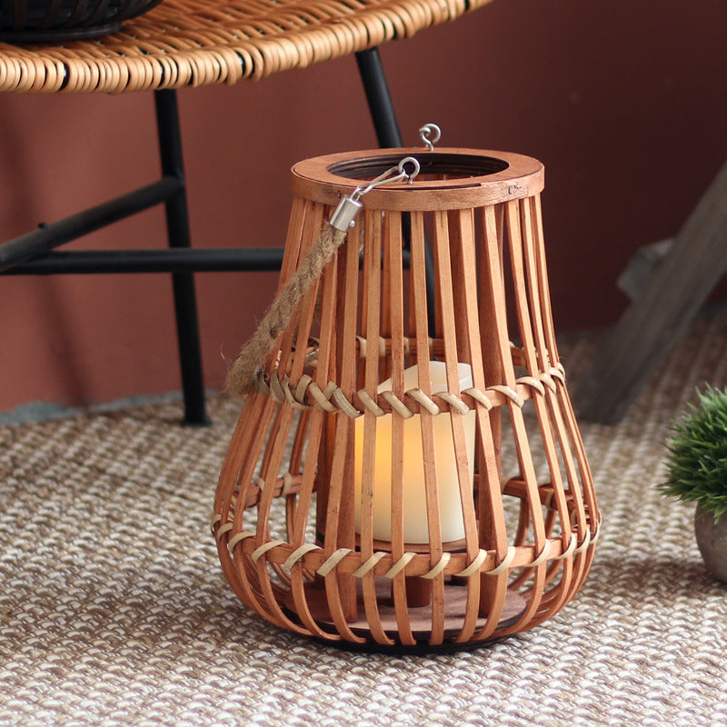Handcrafted lantern made of wood and wicker