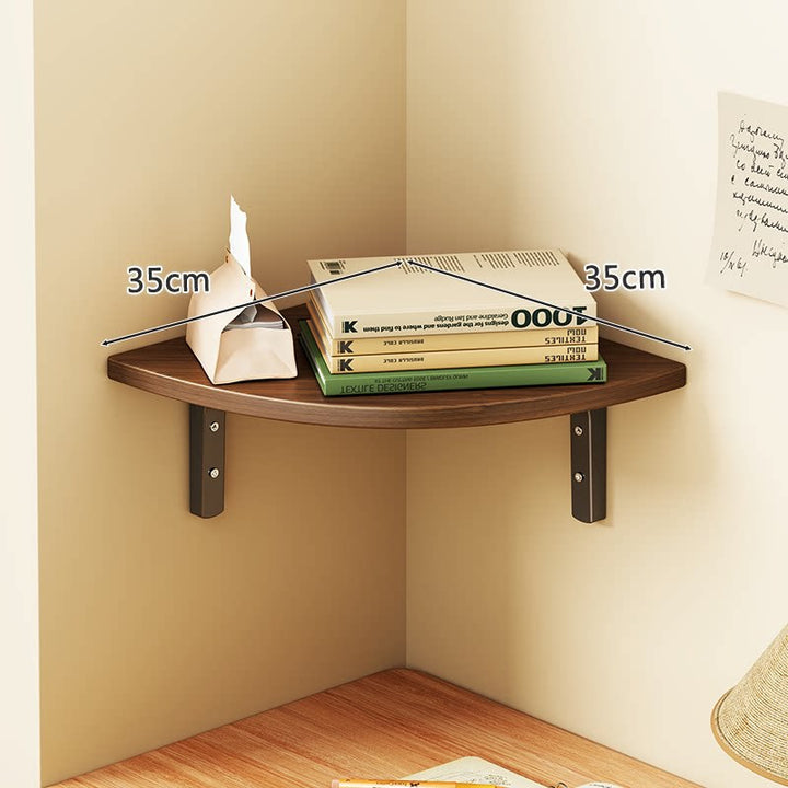 Triangular Floating Corner Shelf with Wood-Effect Surface & Heavy-Duty Metal Brackets