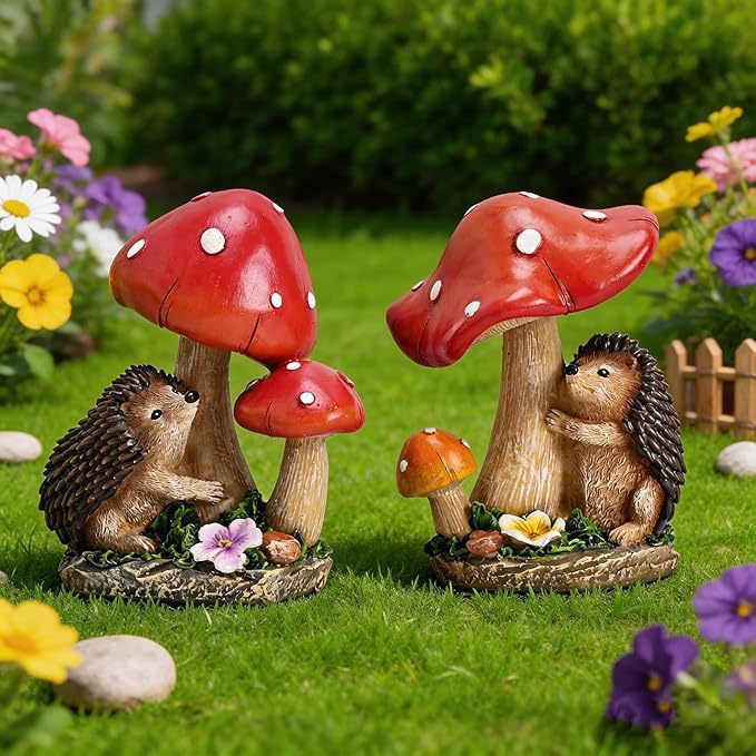 Cute decorative figure with hedgehog and fly agarics