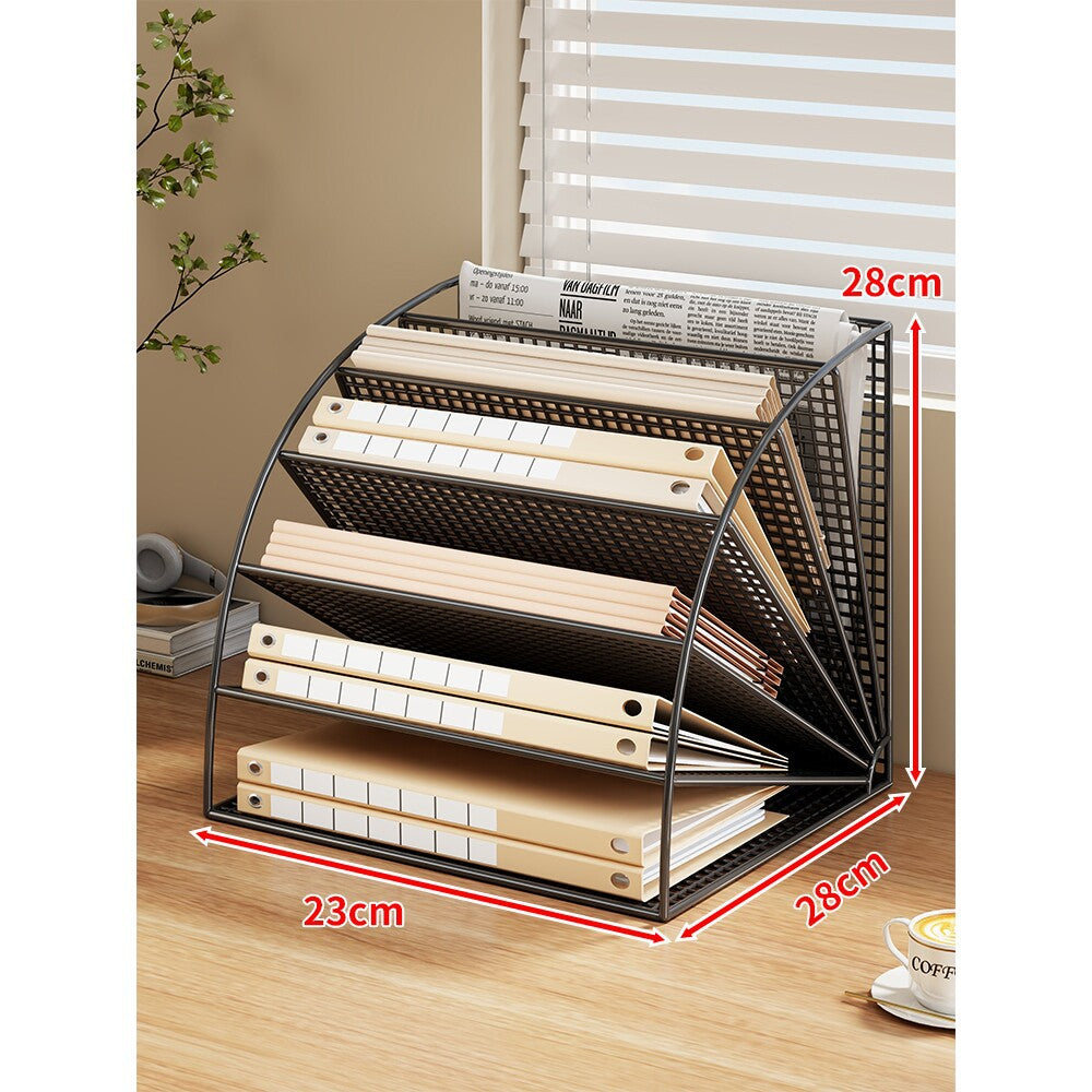 Multi-Tier Angled Metal Mesh Desktop File and Folder Organizer