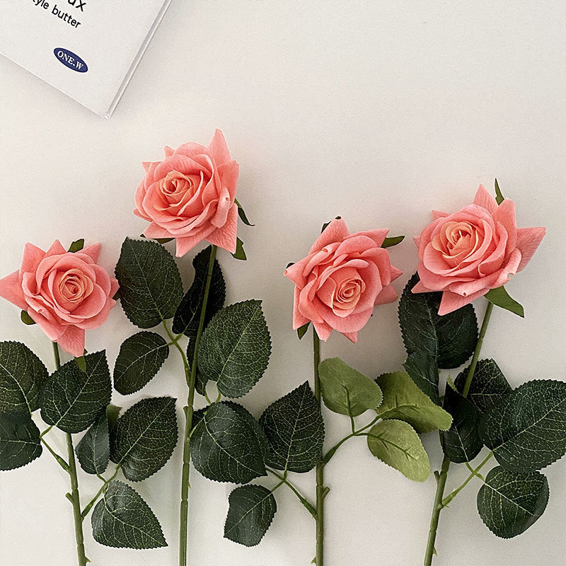 Artificial Silk Rose with Leaves