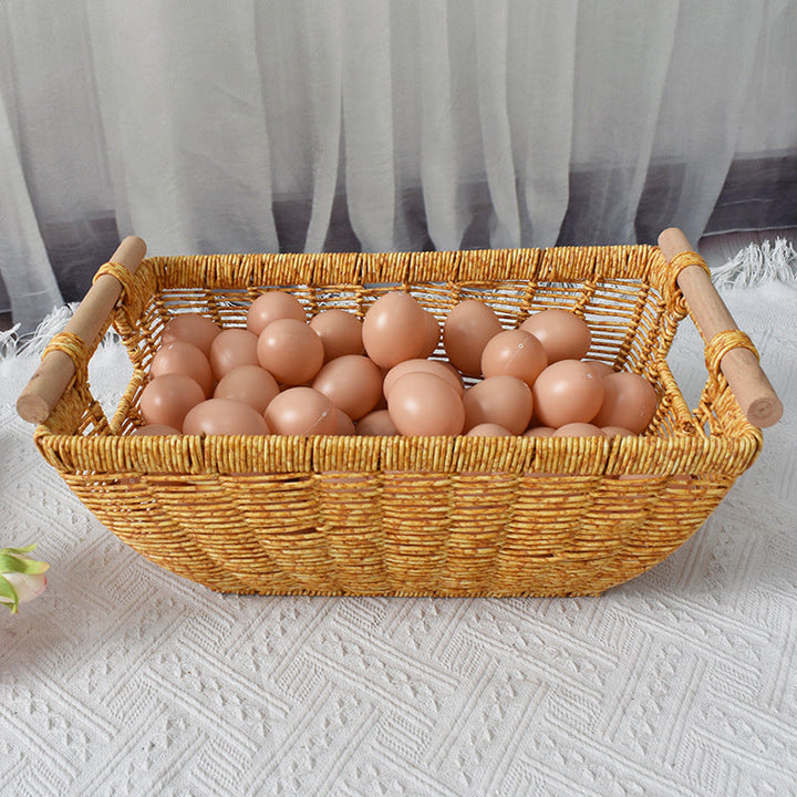 Handwoven Storage Basket with Wooden Handles