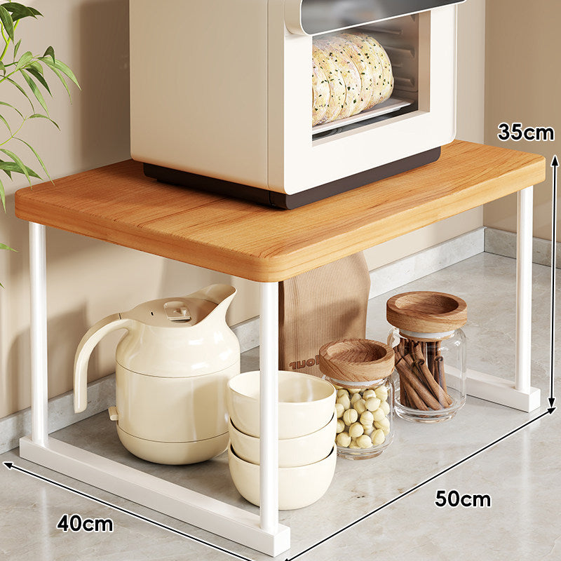 Countertop Appliance Riser Shelf with Wood-Top and Metal Frame