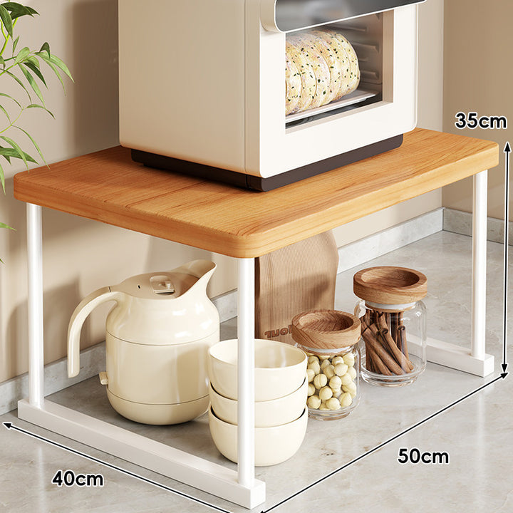 Countertop Appliance Riser Shelf with Wood-Top and Metal Frame