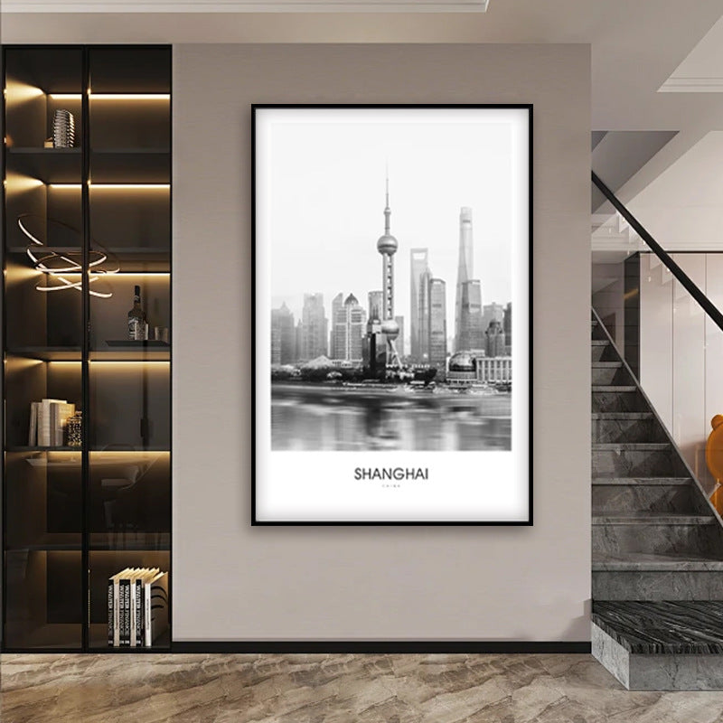 Framed Black and White London Cityscape Art Print