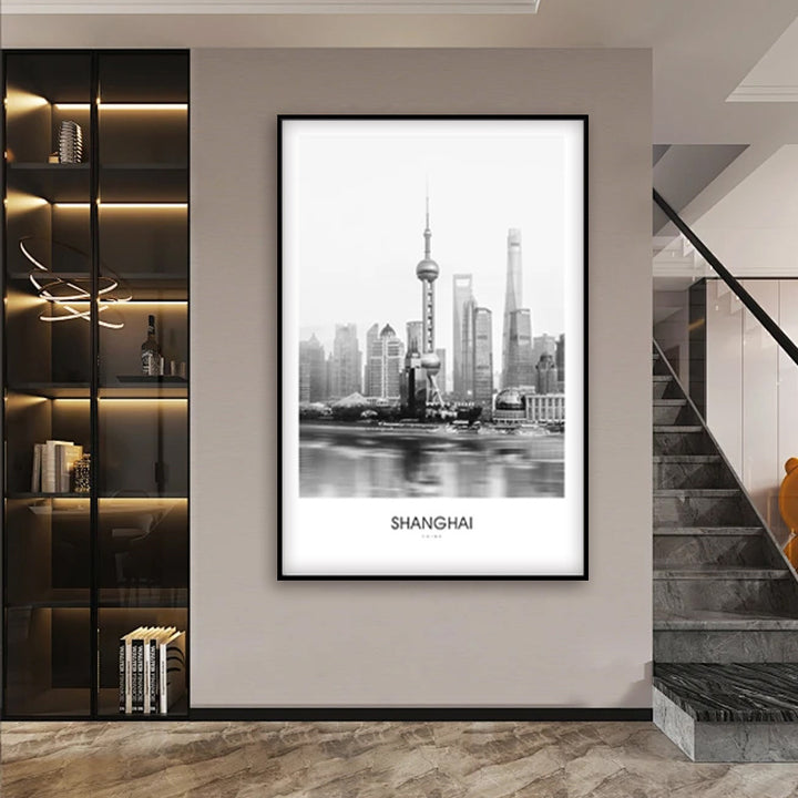 Framed Black and White London Cityscape Art Print