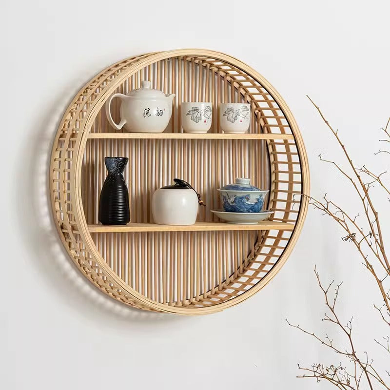 Wall shelf made of natural rattan