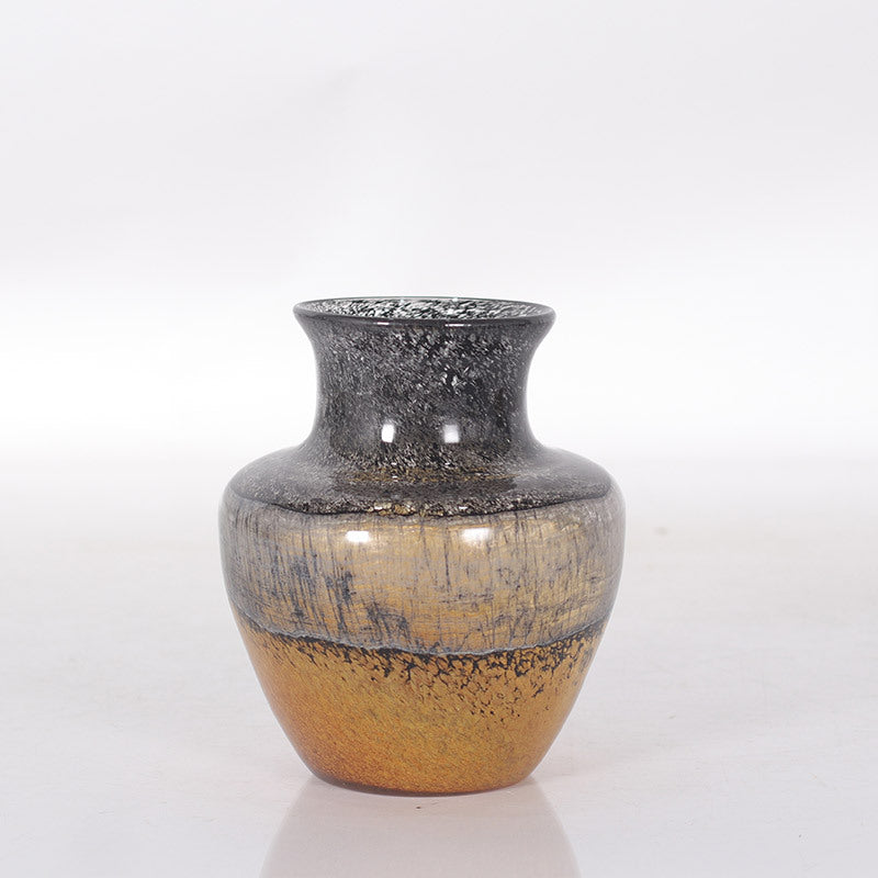 Handcrafted Metallic Ombre Crackle Glass Decorative Vase with Flared Neck