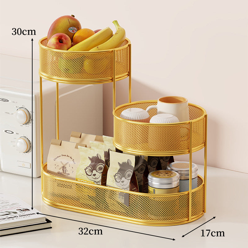 Staggered Three Tier Oval Mesh Countertop Organizer with Raised Circular Baskets