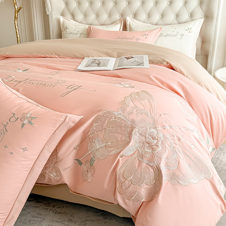 Embroidered Floral Duvet Cover Set