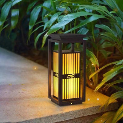 Outdoor Solar Lantern Path Light with Decorative Frosted Glass Panels