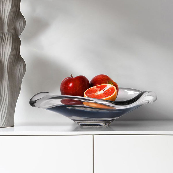 Sculptural Blown Glass Wave-Edged Decorative Centerpiece Bowl